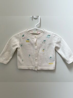 Bonpoint Cream Cardigan with Multicolored Cherry Embroidery